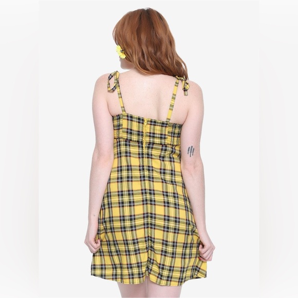 Y2K Hot Topic Yellow Plaid Cami Dress Tied Spaghetti Straps Women’s Size Small - Picture 3 of 9